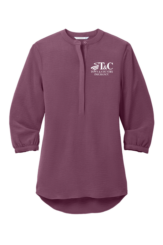 Extended Sizes - Port Authority Ladies 3/4-Sleeve Textured Crepe Tunic - LW713 - T&C